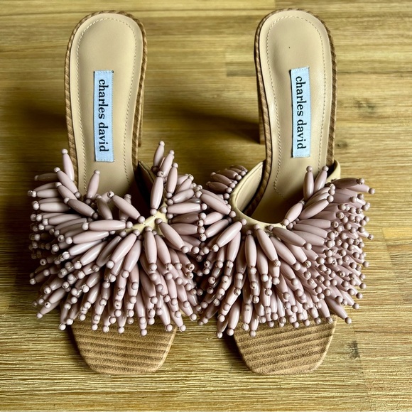Charles David HOTTIE SANDAL size 9 beaded block heel slide - Picture 6 of 13